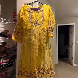 Yellow and Purple Embroidered indian wedding outfit